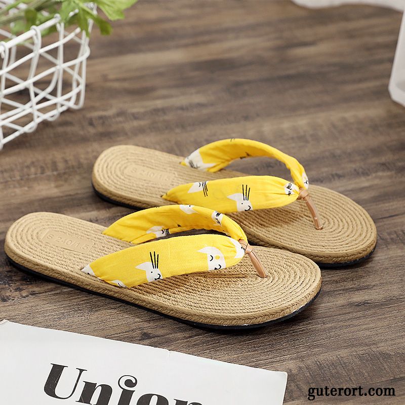 Flip Flops Damen Allgleiches Sommer Flache Gummi Sandfarben Schwarz