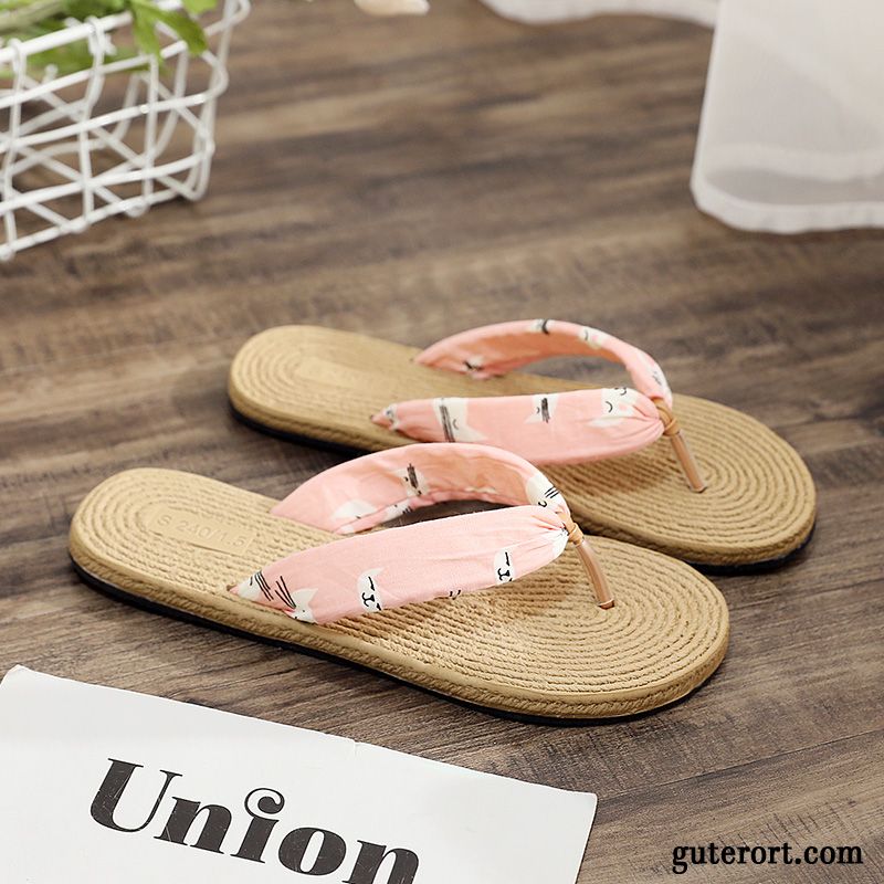 Flip Flops Damen Allgleiches Sommer Flache Gummi Sandfarben Schwarz