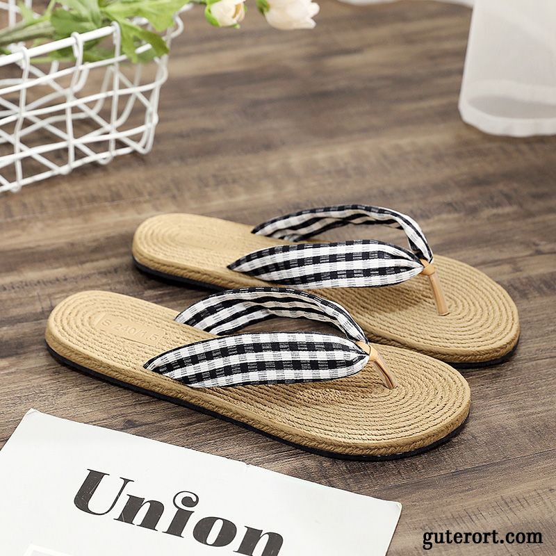 Flip Flops Damen Allgleiches Sommer Flache Gummi Sandfarben Schwarz