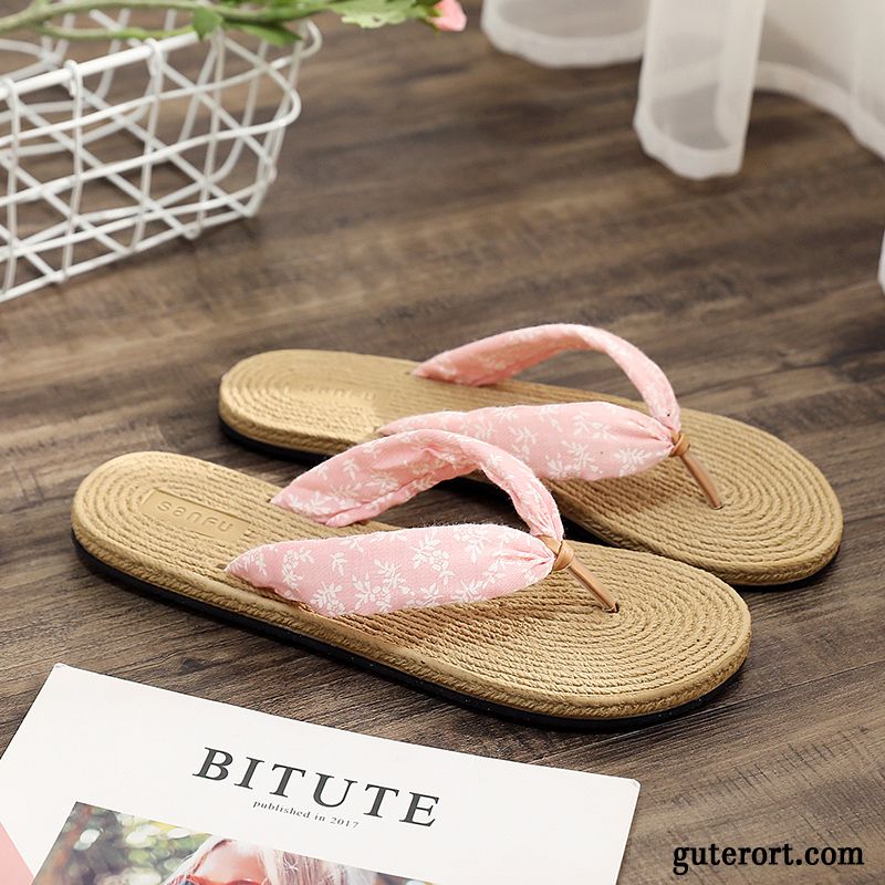 Flip Flops Damen Allgleiches Sommer Flache Gummi Sandfarben Schwarz