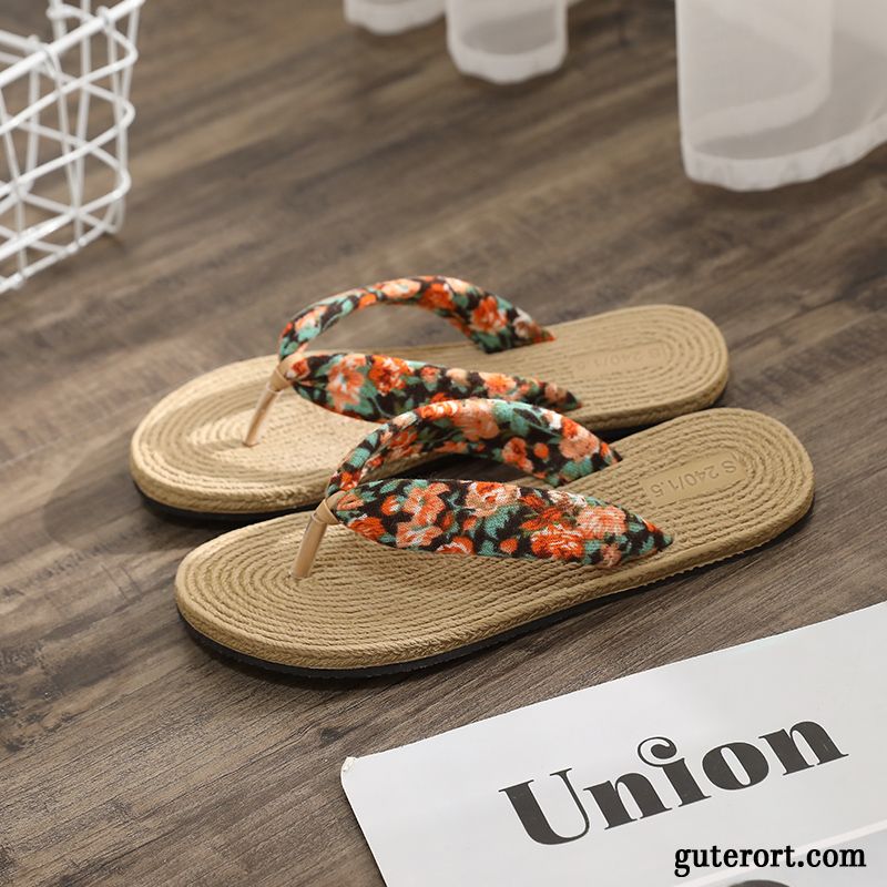 Flip Flops Damen Allgleiches Sommer Flache Gummi Sandfarben Schwarz