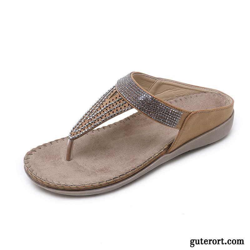 Flip Flops Damen Flache Rutschsicher Neue Weiche Sohle Pantolette Gemütlich Sandfarben Blau