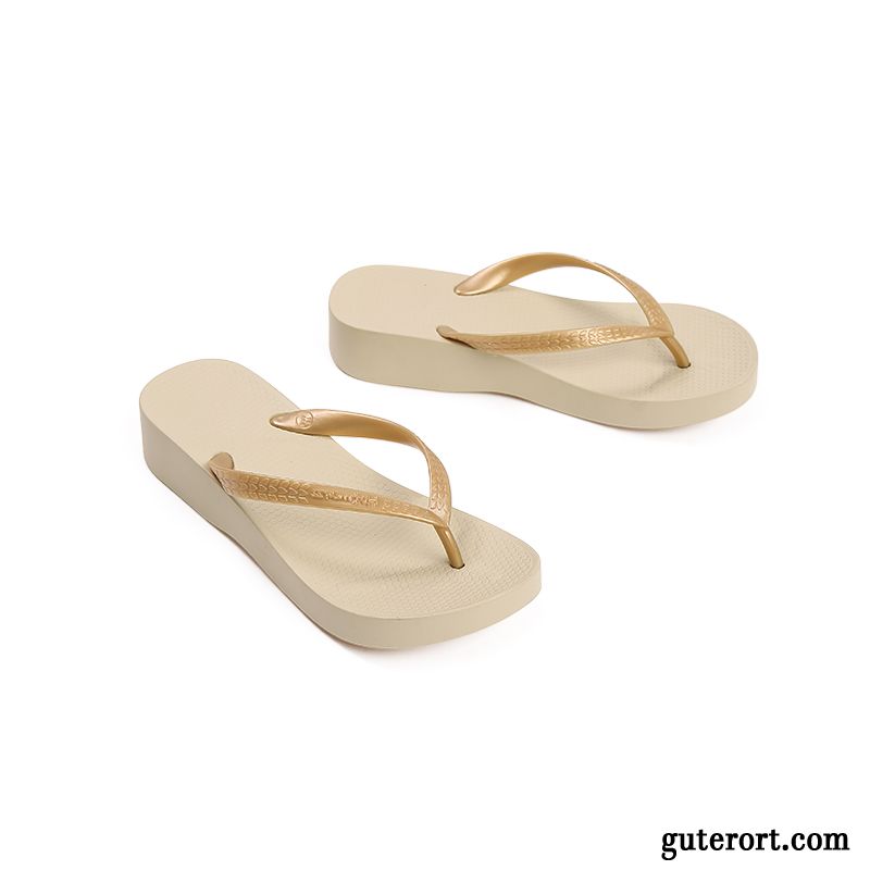 Flip Flops Damen Mode Dicke Sohle Keilschuhe Rutschsicher Sommer Sandfarben Weiß Schwarz Braun