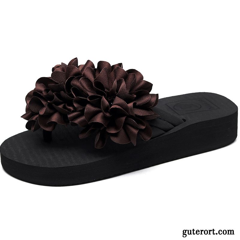 Flip Flops Damen Rutschsicher Sommer Keilschuhe Dicke Sohle Hausschuhe Mode Sandfarben Weiß