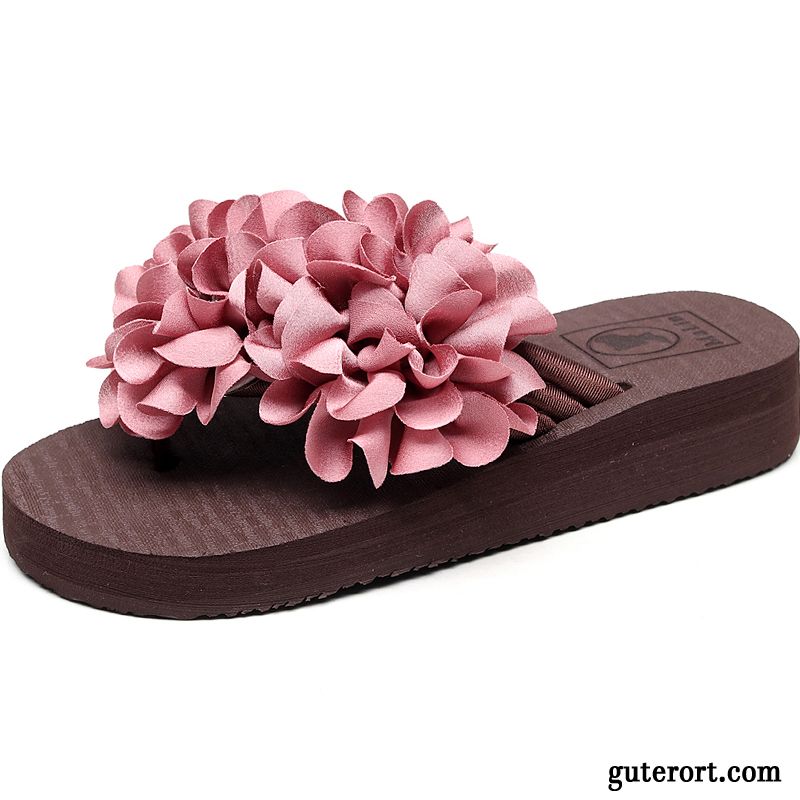 Flip Flops Damen Rutschsicher Sommer Keilschuhe Dicke Sohle Hausschuhe Mode Sandfarben Weiß