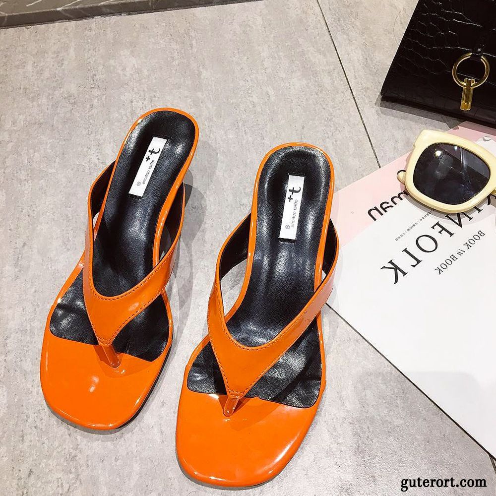 Flip Flops Damen Sommer Dünne Fersen Neue Trend Europa Allgleiches Rot Orange