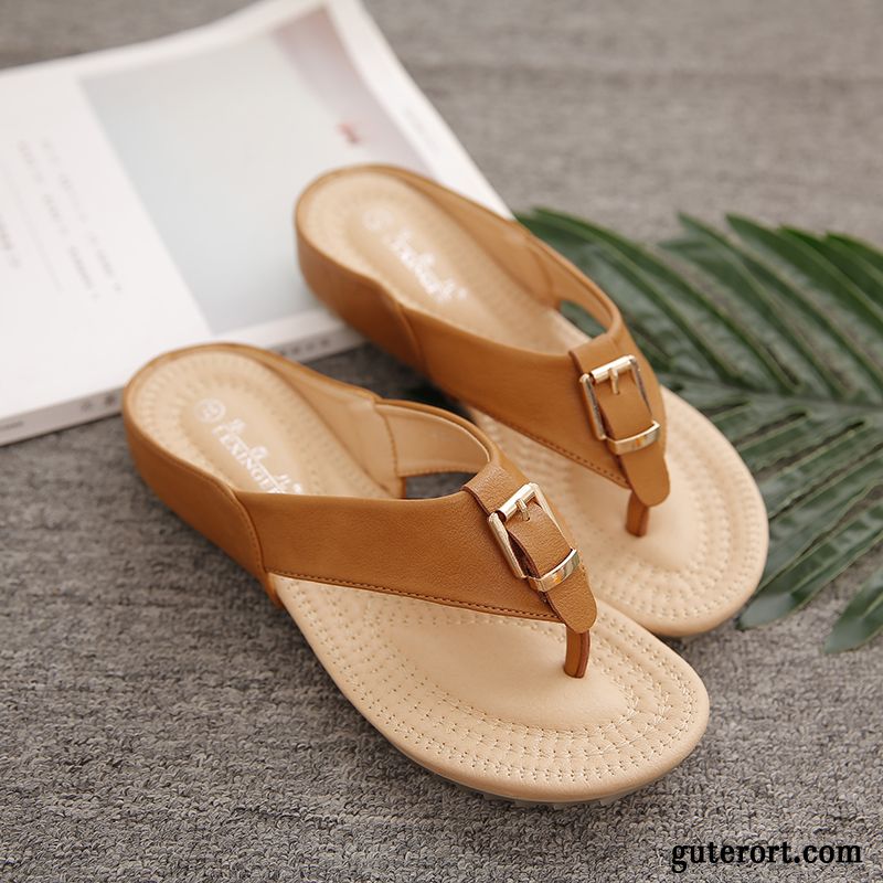 Flip Flops Damen Sommer Neue Mode Allgleiches Europa Weiche Sohle Sandfarben Weiß