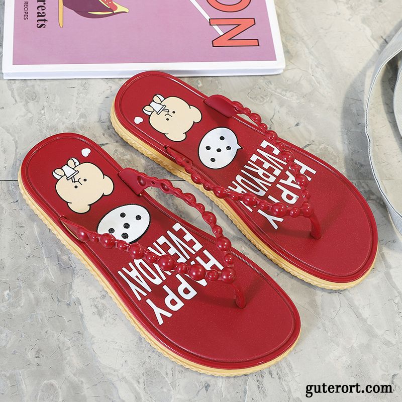 Flip Flops Damen Sommer Schüler Mode Rutschsicher Pantolette Schwarz Rot