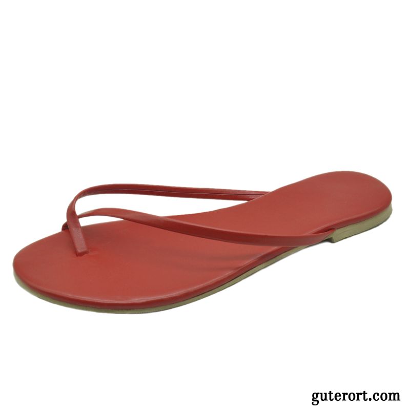 Flip Flops Damen Trend Einfach Flache Sommer Schuhe Rutschsicher Sandfarben Schwarz Rot