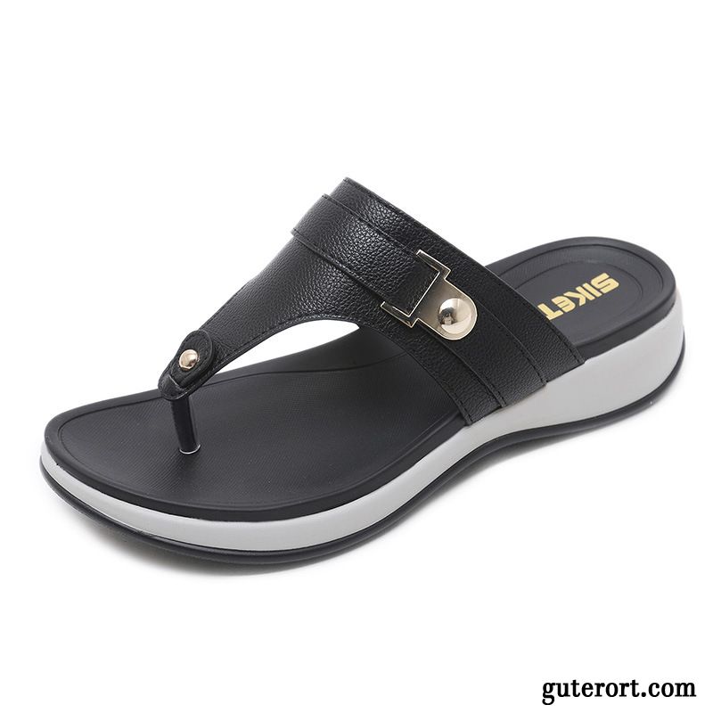 Flip Flops Damen Weiche Sohle Keilschuhe Gemütlich Pantolette Rutschsicher Neue Schwarz