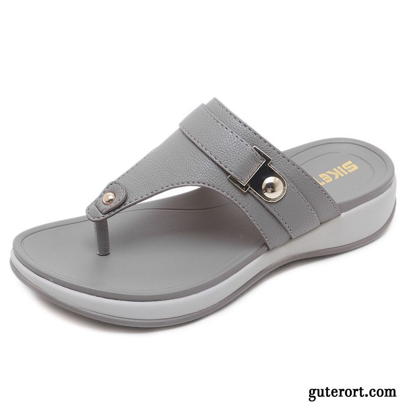 Flip Flops Damen Weiche Sohle Keilschuhe Gemütlich Pantolette Rutschsicher Neue Schwarz