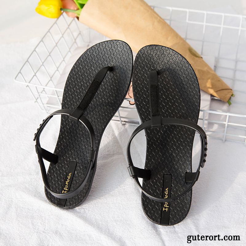 Flip Flops Damen Weiche Sohle Neue Flache Sommer Europa Allgleiches Schwarz