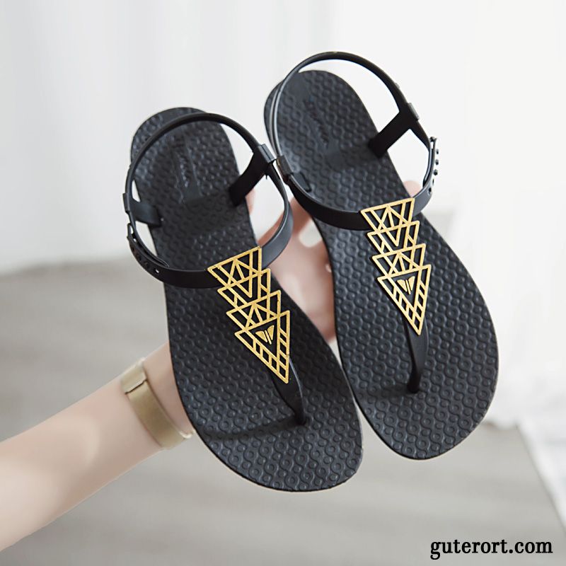 Flip Flops Damen Weiche Sohle Neue Flache Sommer Europa Allgleiches Schwarz