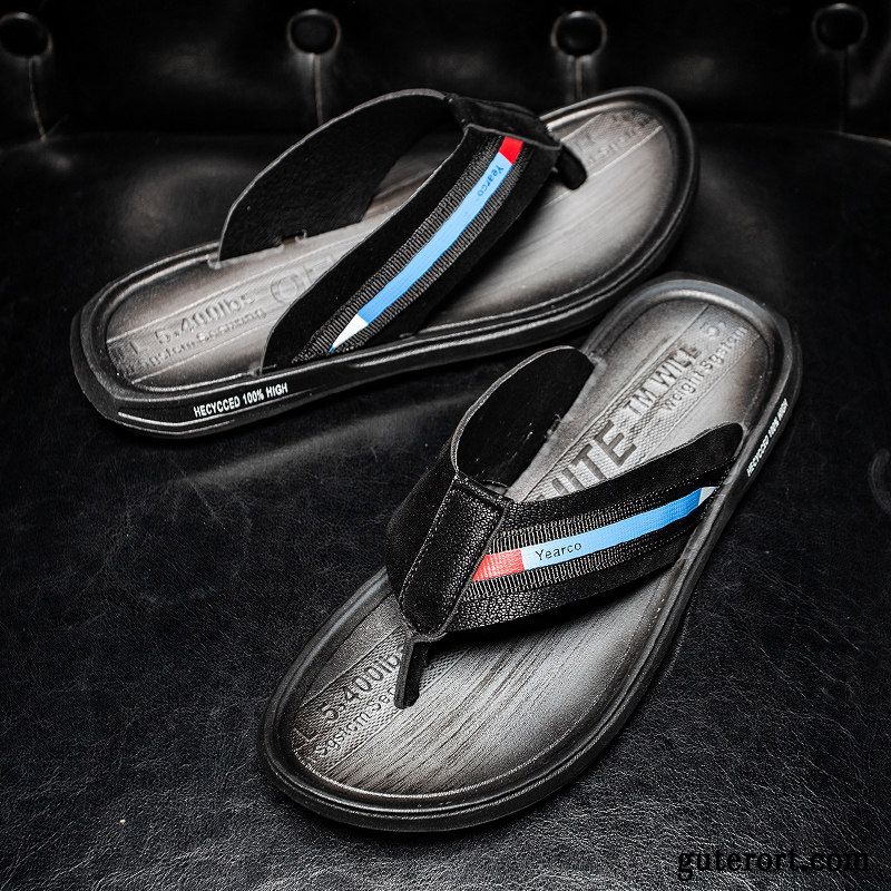 Flip Flops Herren Feder Rutschsicher Schuhe Trend Mode Hausschuhe Schwarz