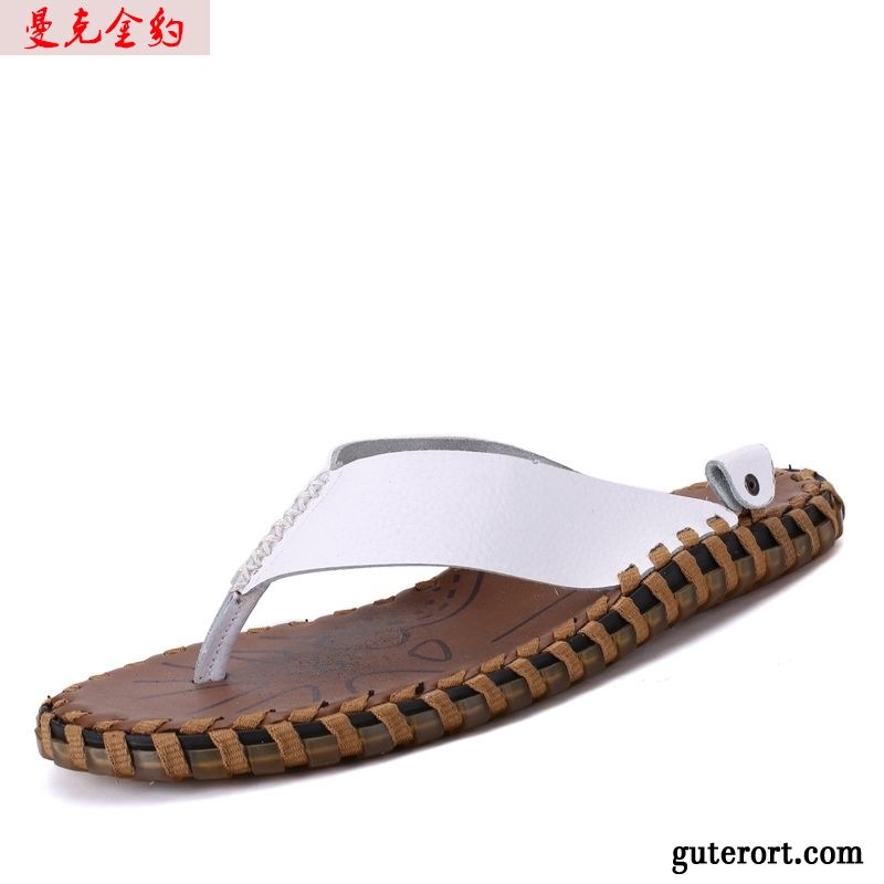 Flip Flops Herren Hausschuhe Echtleder Sommer Trend Rutschsicher Sandfarben Schwarz