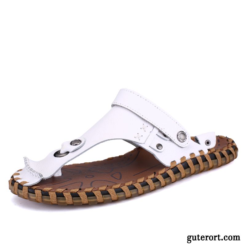 Flip Flops Herren Hausschuhe Echtleder Sommer Trend Rutschsicher Sandfarben Schwarz