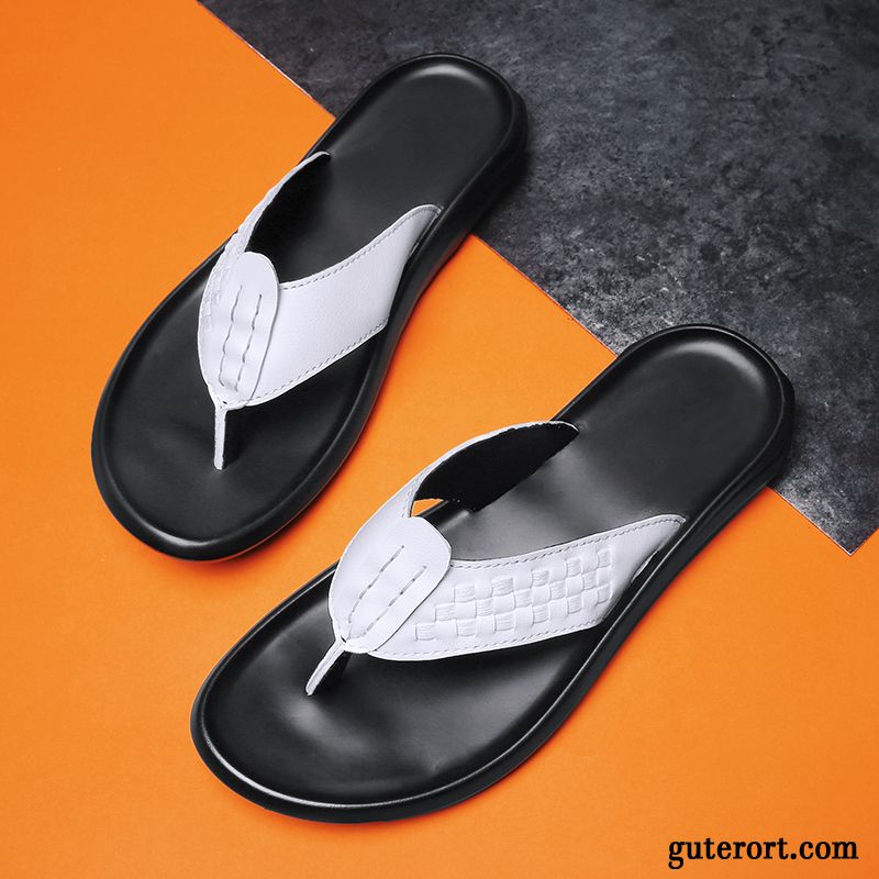 Flip Flops Herren Hausschuhe Mode Rutschsicher Sommer Europa Echtleder Schwarz