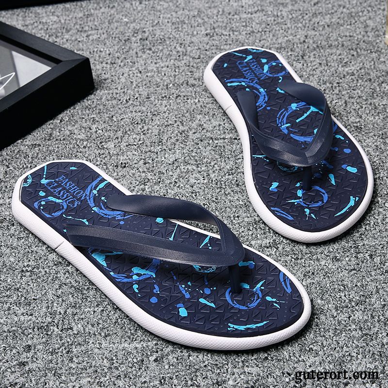 Flip Flops Herren Mode Europa Neue Weiche Sohle Trend Hausschuhe Sandfarben Blau