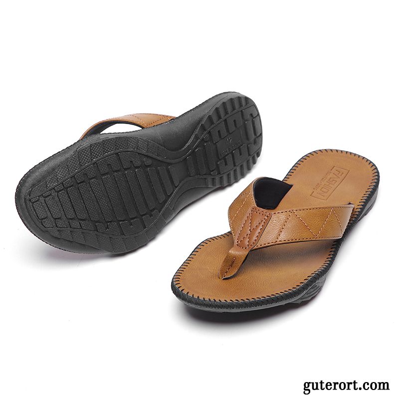 Flip Flops Herren Neue Mode Persönlichkeit Hausschuhe Rutschsicher Sommer Sandfarben Braun