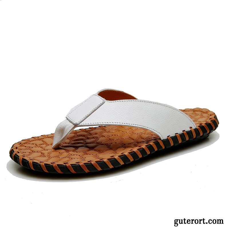 Flip Flops Herren Pantolette Echtleder Persönlichkeit Hausschuhe Trend Sommer Sandfarben Schwarz Rot