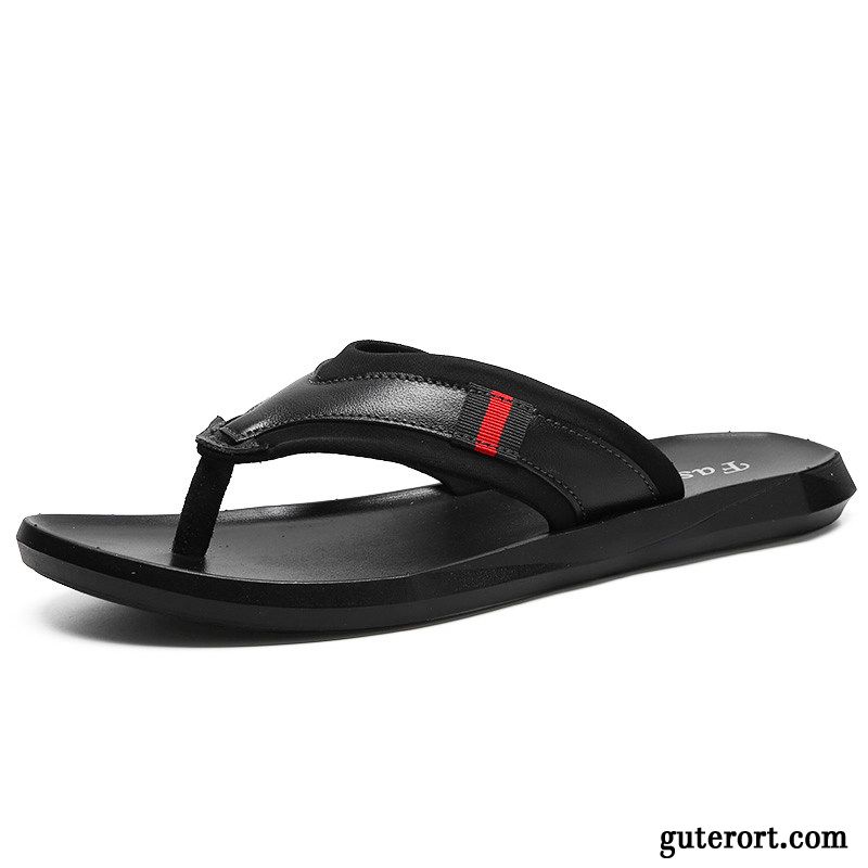 Flip Flops Herren Pantolette Sommer Mode Hausschuhe Echtleder Neue Sandfarben Schwarz