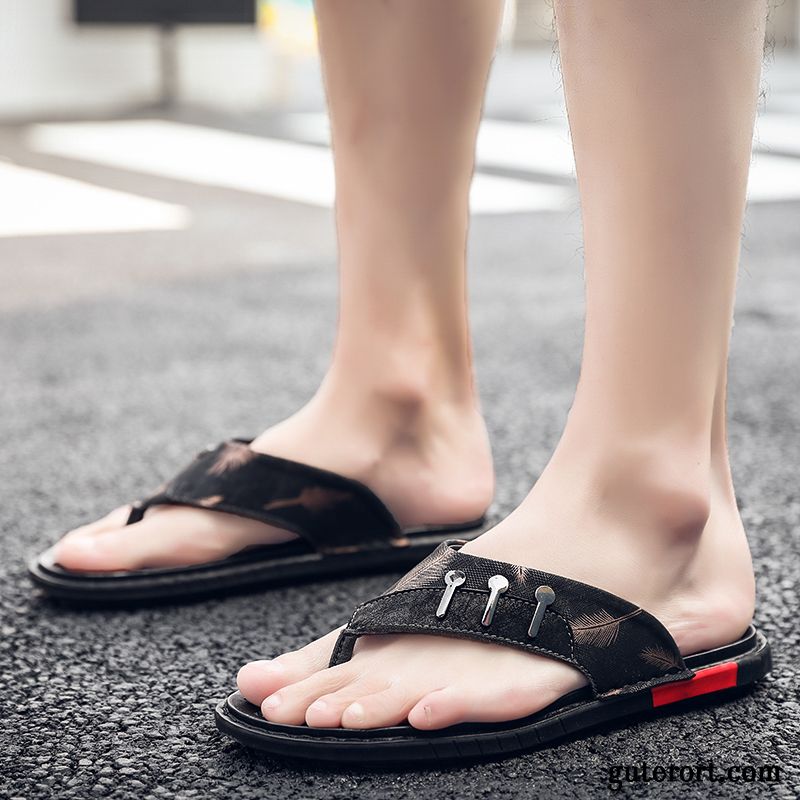 Flip Flops Herren Persönlichkeit Sommer Europa Trend Neue Rutschsicher Schwarz Rot