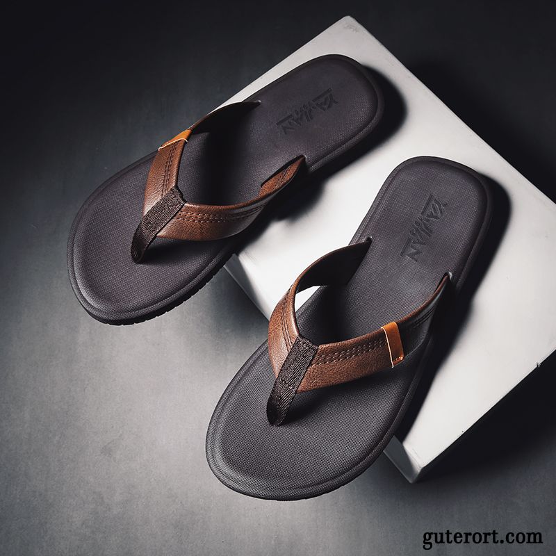 Flip Flops Herren Rutschsicher Draussen Neue Sommer Persönlichkeit Mode Sandfarben Schwarz