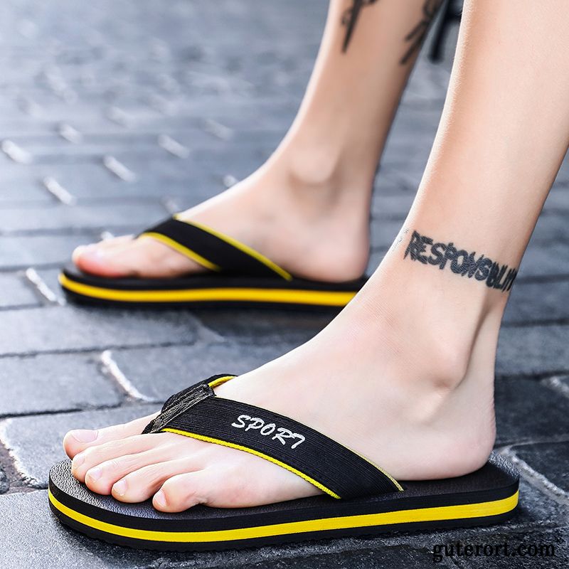 Flip Flops Herren Rutschsicher Hausschuhe Sandalen Trend Persönlichkeit Sommer Sandfarben Schwarz