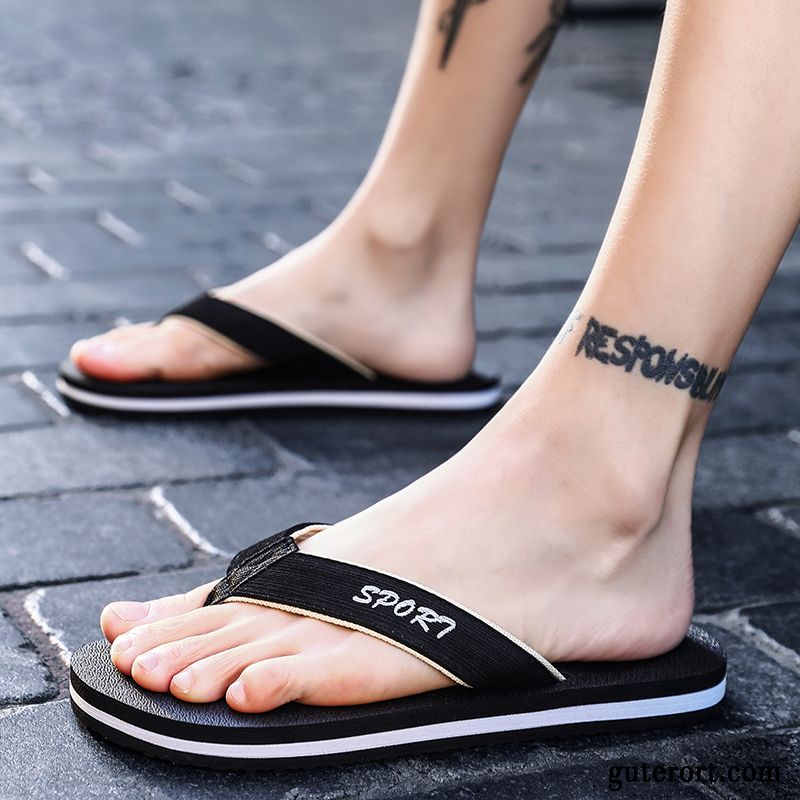 Flip Flops Herren Rutschsicher Hausschuhe Sandalen Trend Persönlichkeit Sommer Sandfarben Schwarz