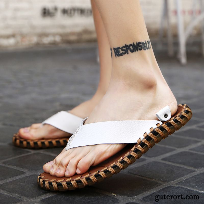 Flip Flops Herren Rutschsicher Sandalen Echtleder Pantolette Europa Sommer Sandfarben Schwarz