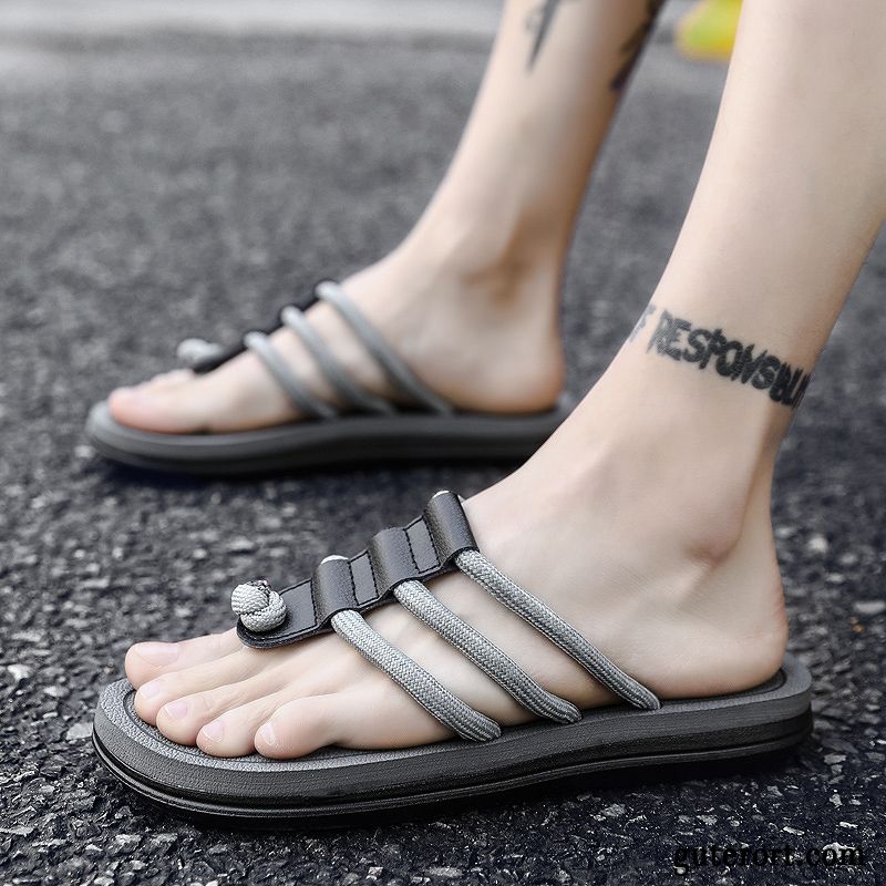 Flip Flops Herren Schuhe Hausschuhe Trend Einfach Sommer Atmungsaktiv Sandfarben Schwarz
