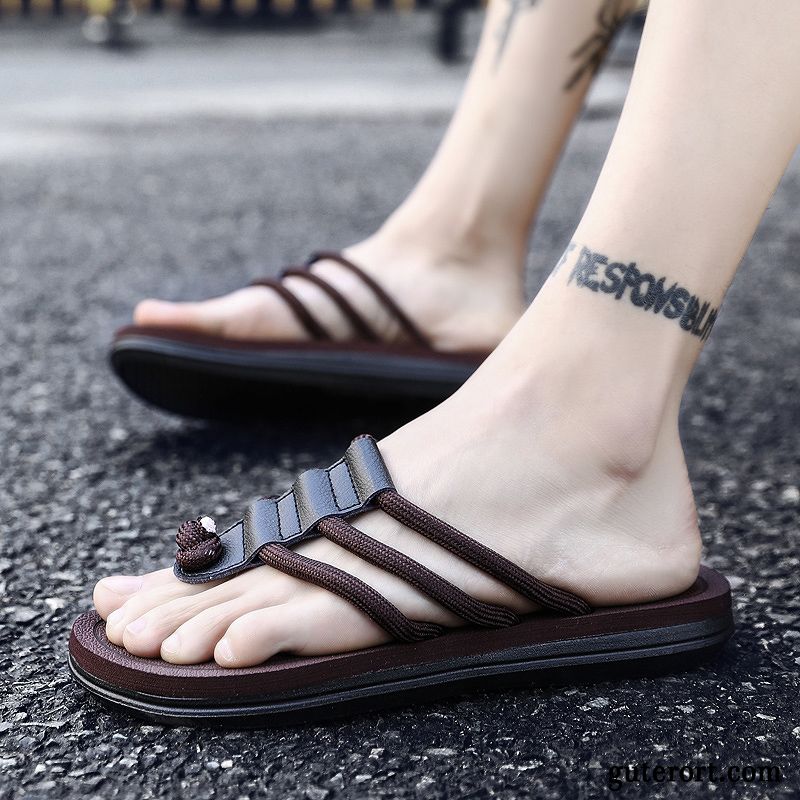 Flip Flops Herren Schuhe Hausschuhe Trend Einfach Sommer Atmungsaktiv Sandfarben Schwarz