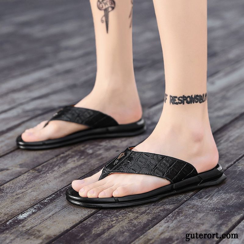 Flip Flops Herren Sommer Echtleder Sandalen Persönlichkeit Trend Neue Sandfarben Weiß