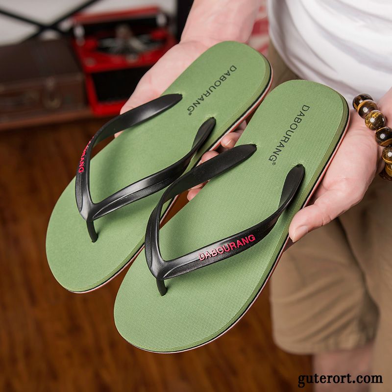 Flip Flops Herren Sommer Große Größe Pantolette Casual Einfach Hausschuhe Grün Sandfarben