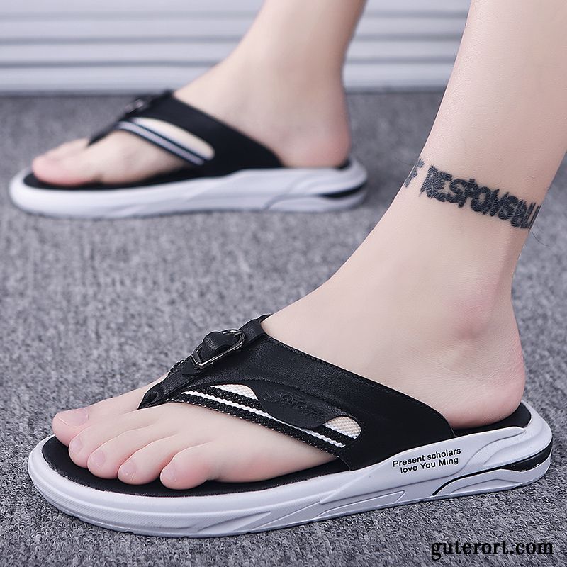 Flip Flops Herren Sommer Mode Trend Allgleiches Persönlichkeit Weiche Sohle Sandfarben Schwarz