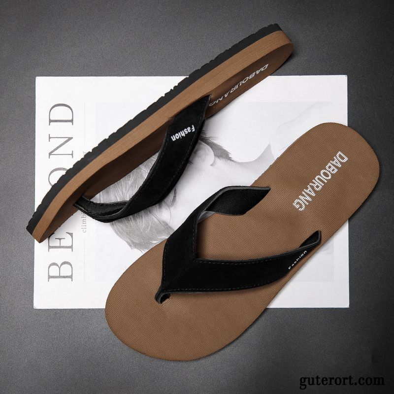 Flip Flops Herren Sommer Neue Rutschsicher Hausschuhe Mode Trend Sandfarben Braun