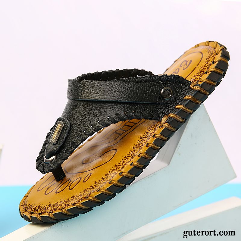 Flip Flops Herren Sommer Oberleder Neue Europa Sandalen Mode Gelb