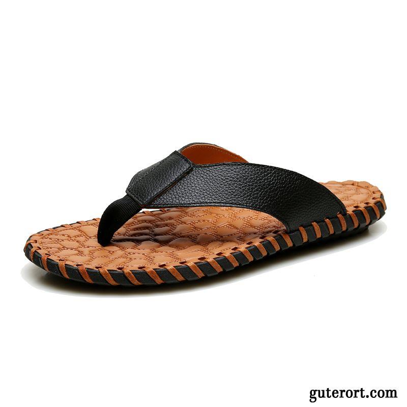 Flip Flops Herren Sommer Trend Hausschuhe Rutschsicher Weiche Sohle Echtleder Sandfarben Weiß Rot