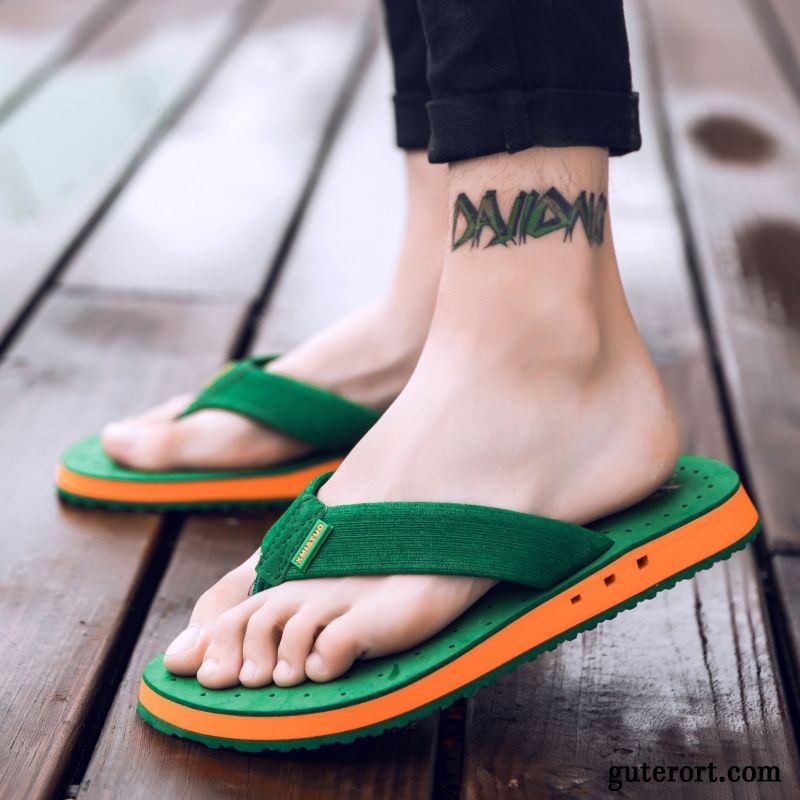 Flip Flops Herren Tragen Mode Rutschsicher Trend Hausschuhe Persönlichkeit Grün Sandfarben