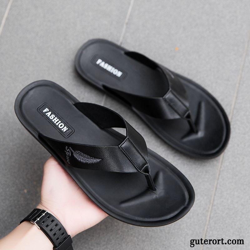 Flip Flops Herren Trend Rutschsicher Mode Persönlichkeit Hausschuhe Sandalen Sandfarben Schwarz