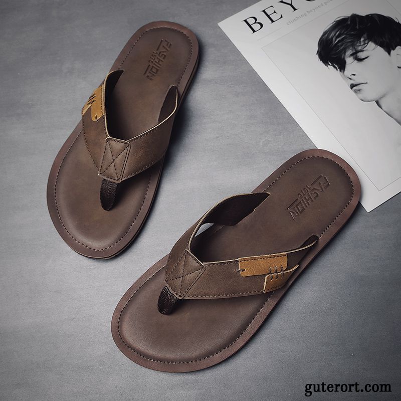 Flip Flops Herren Weiche Sohle Sommer Rutschsicher Pantolette Europa Trend Braun