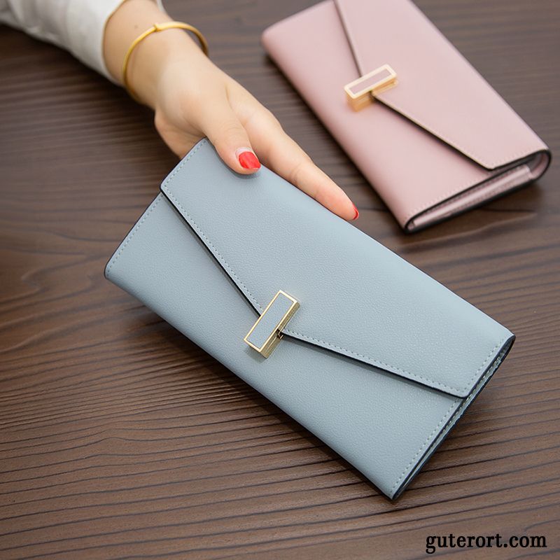 Geldbörse Damen Brieftasche Trend All Match Mode Echt Leder Langer Abschnitt Beige Farbe