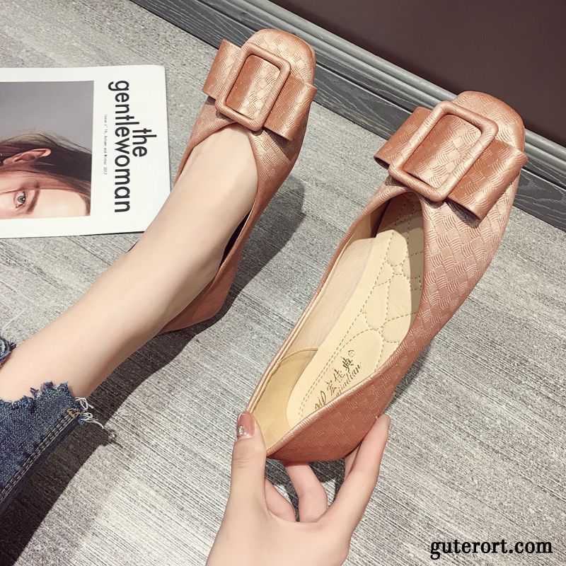 Halbschuhe Damen Allgleiches Mode Neue Schnürschuhe Vierkantkopf Weiche Sohle Beige Hell