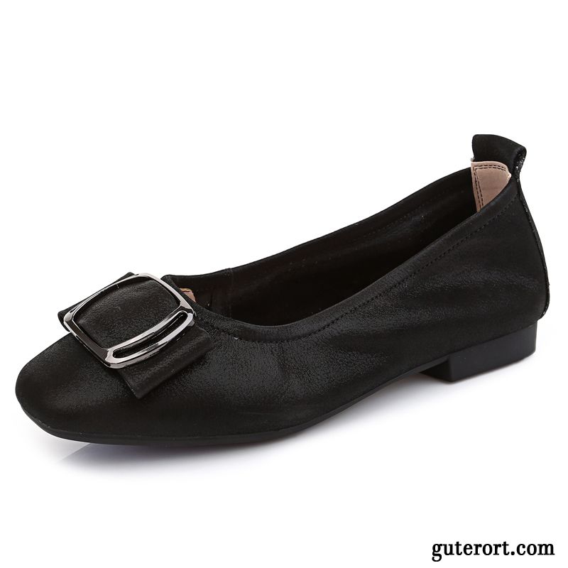 Halbschuhe Damen Allgleiches Neue Feder Vierkantkopf Schnürschuhe Flache Schuhe Schwarz