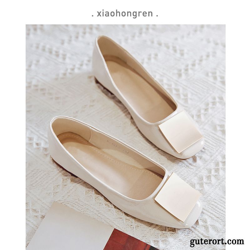 Halbschuhe Damen Allgleiches Slip-on Schnürschuhe Sommer Flache Schuhe Vierkantkopf Beige Hell Rot