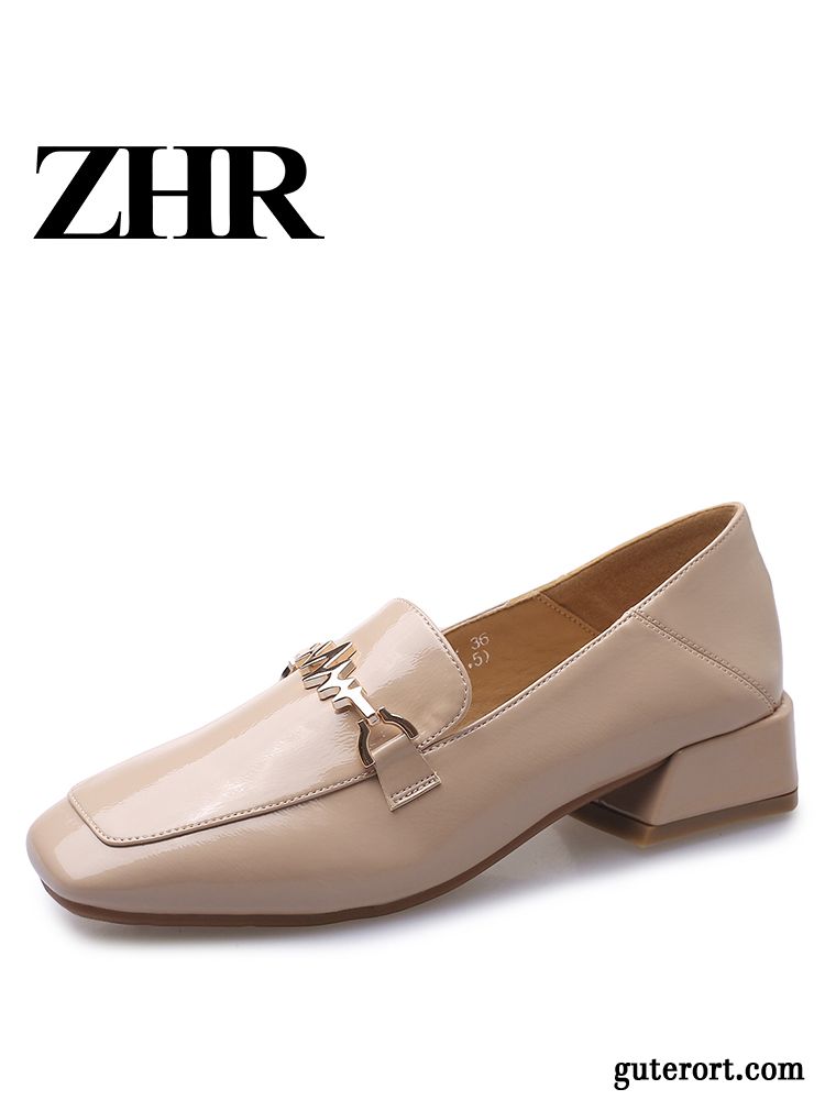 Halbschuhe Damen England Lederschuhe Neue Schnürschuhe Feder Dick Beige Farbe Hell