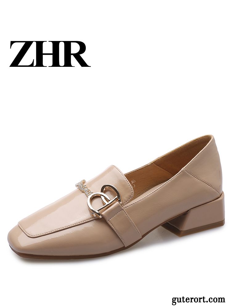 Halbschuhe Damen England Lederschuhe Neue Schnürschuhe Feder Dick Beige Farbe Hell