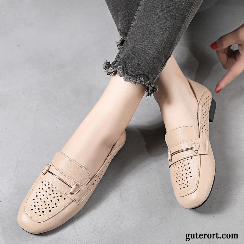 Halbschuhe Damen Flache Echtleder Weiche Sohle Sommer Schnürschuhe Neue Beige