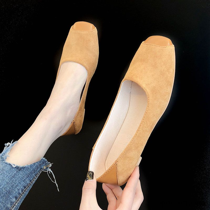 Halbschuhe Damen Rutschsicher Vierkantkopf Slip-on Flache Schnürschuhe Neue Gelb Hell