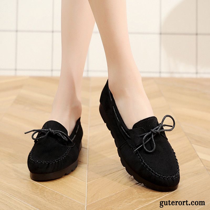 Halbschuhe Damen Tuch Schuhe Slip-on Große Größe Feder Schnürschuhe Flache Bordeauxrot Schwarz